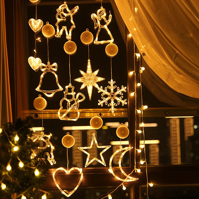 LED Light Snowflake Santa Window Ornaments Decoration for Home Xmas Navidad New Year Christmas Decor Fairy Lamp String Lights 2