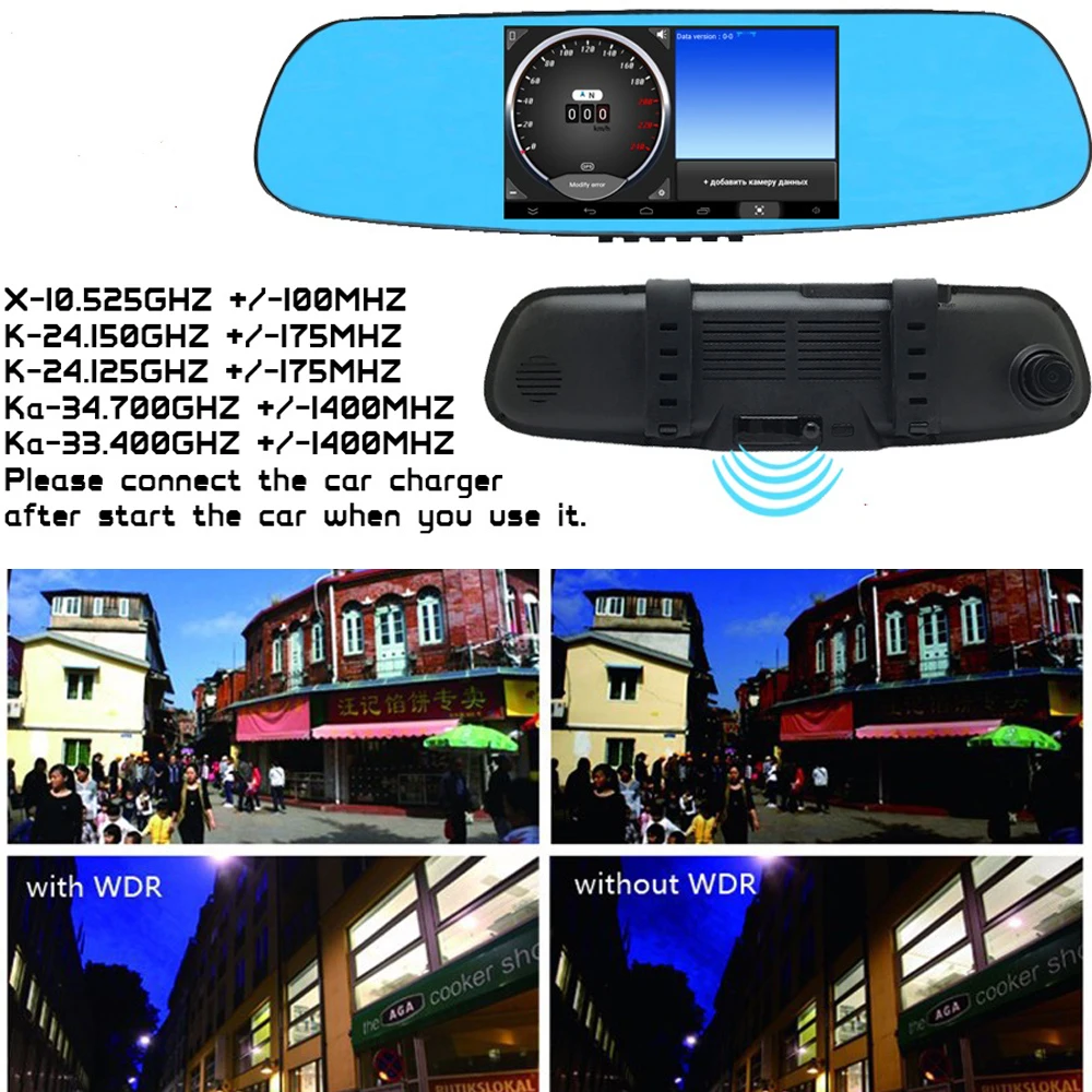 Car dash Cam Recorder 3 in1 Rad Detector Reaview mirror GPS Navigation Andriod 5 Wifi FHD 1080P DVR Parking Video Recorder