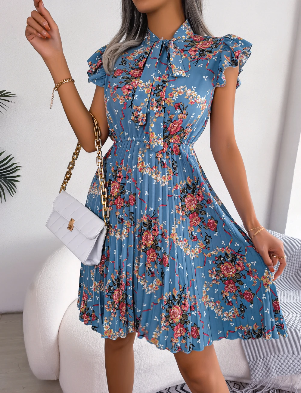 Elegant Floral Print Sleeveless A Line Dress