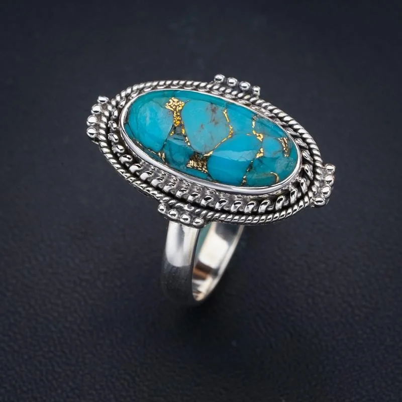 

StarGems Copper Turquoise Handmade 925 Sterling Silver Ring 9.75 F2214