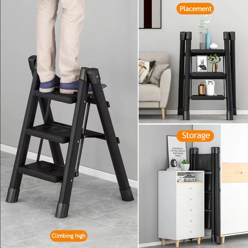 Escalera plegable portátil para el hogar, silla de acero al carbono,  taburete de cocina, antideslizante, espiga