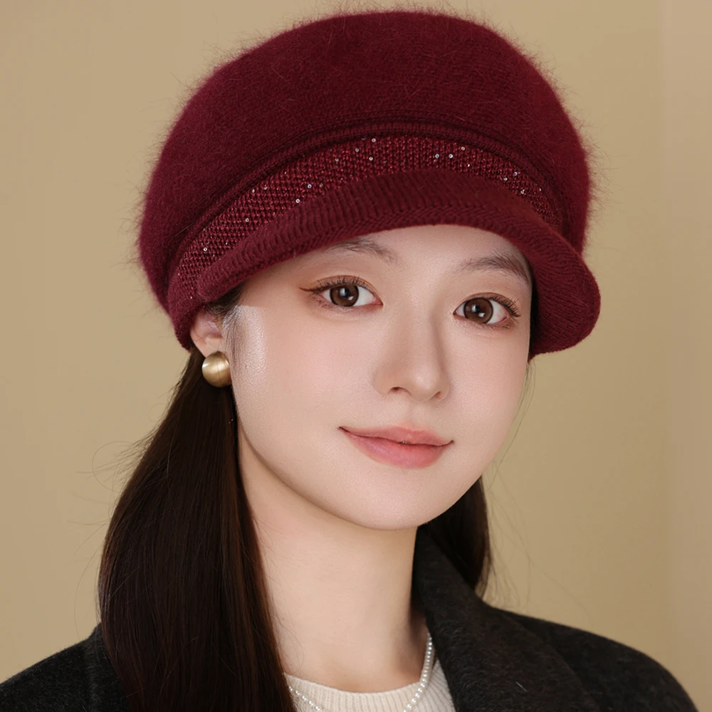 Neue Frau Winter Warme Mütze Plüsch Fell Gefüttert Warme Kappe Für Frauen Casual Kaninchen Fell Mischung Hut Streetwear Outdoor-Mode Gestrickte Hut – Detail 23