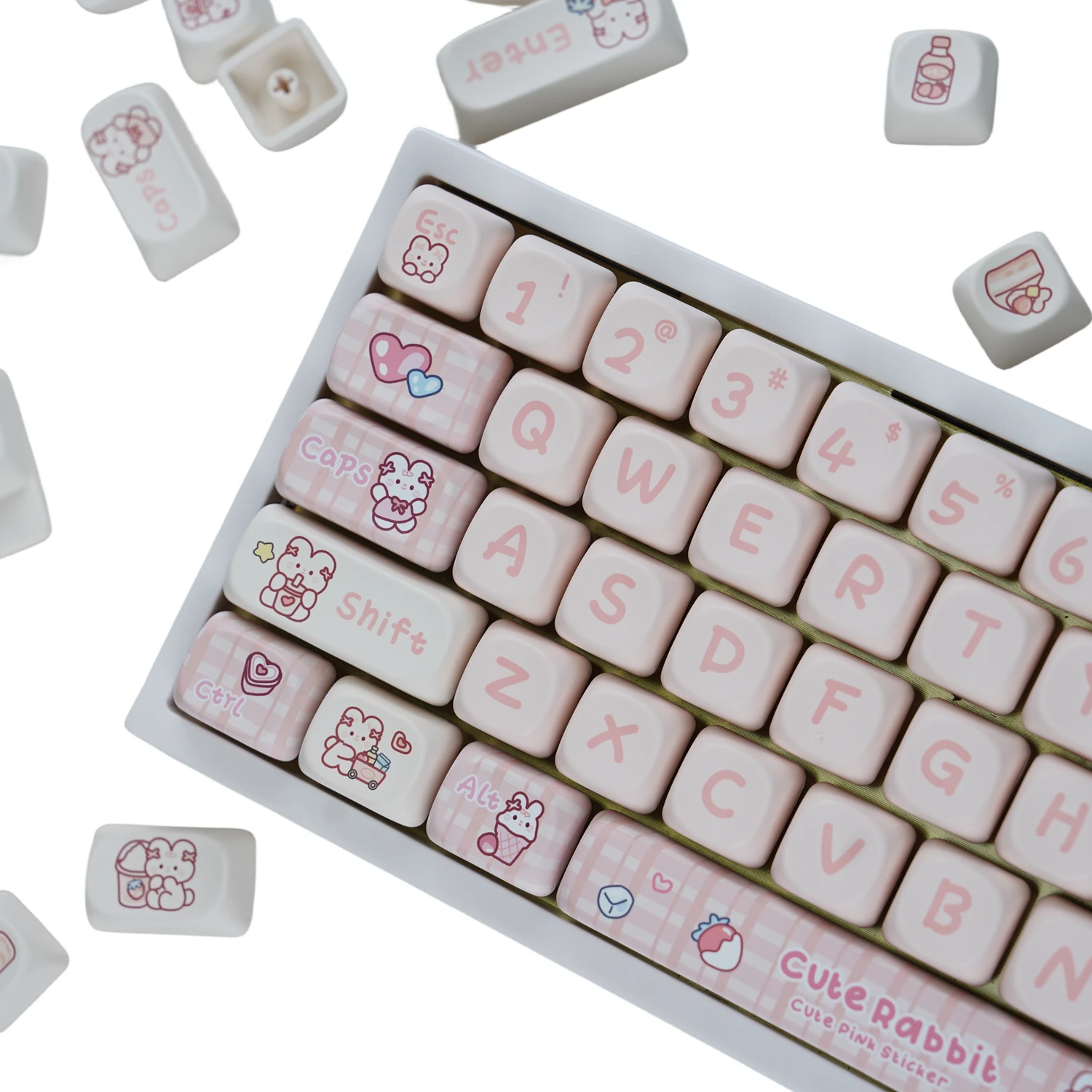Mathew Tech-snack Coelho Keycap Pink Keycaps Perfil Moa Pbt Sublimação Teclado Mecânico Adequado para Meninas Diy - Imagem 6