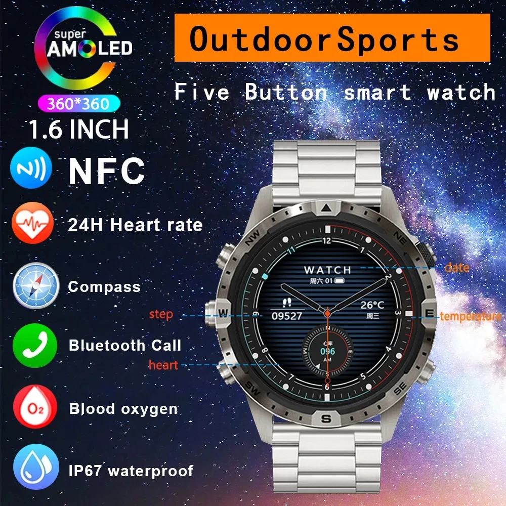

Smart Watch Men GPS Tracker 1.6 Inch AMOLED 2023 New NFC 360*360 HD Screen Compass Bluetooth Call SmartWatch For Huawei Xiaomi