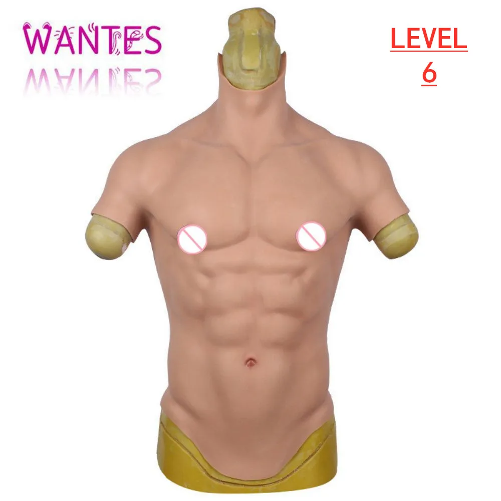 Wantes Level-6 Macho Cosplay Vestito Maschile Falso Muscolo Della Pancia Crossdresser Petto Da Uomo Realistico Silicone No-Oil Simulazione Muscolare