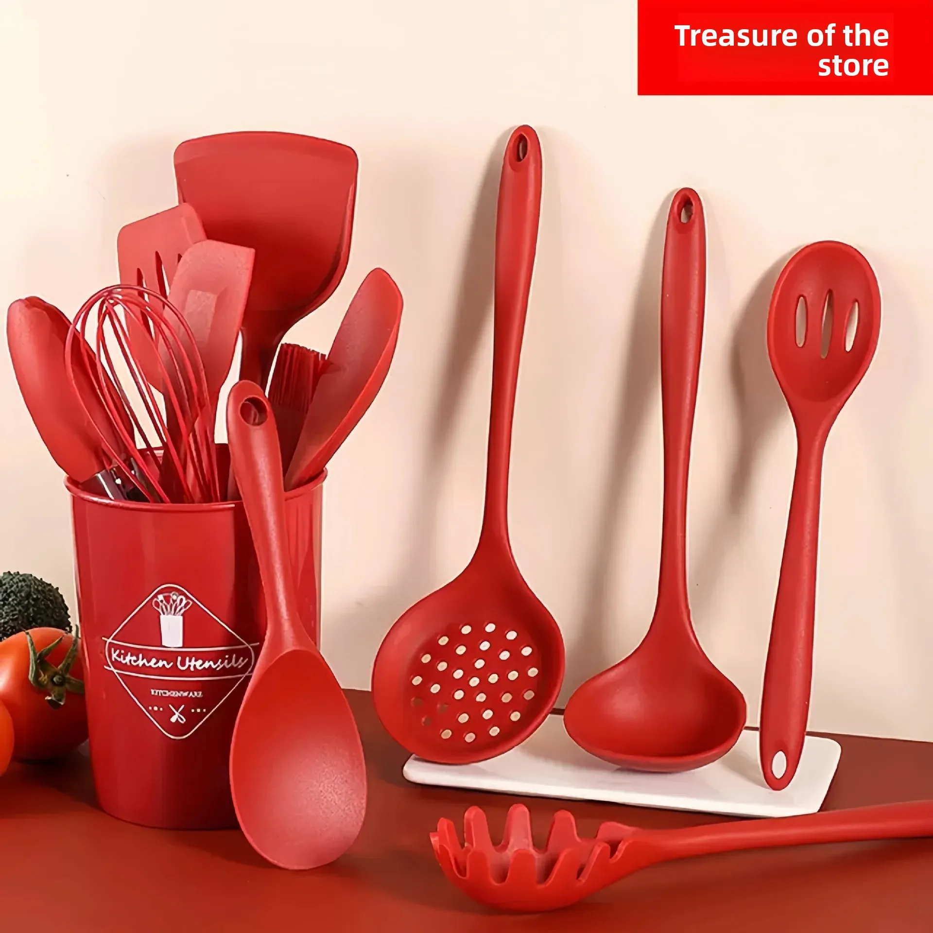 التغطية الكاملة سيليكون أواني المطبخ مجموعة مع تخزين دلو ملعقة شوربة استنزاف ملعقة ملعقة أرز الغذاء المشبك فرشاة زيت مكشطة