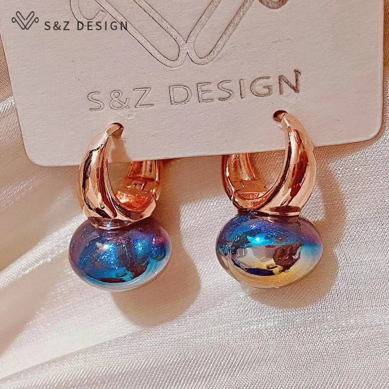 S&Z DESIGN New Fashion 585 Rose Gold Color Round Simulated-pearl Dangle Earrings For Women Girl Wedding Party Jewelry