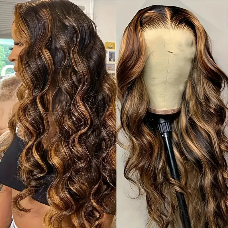 Perruque blond miel en cheveux humains, densité 200, perruques frontales en dentelle HD 13×4, perruques ondulées pour femmes noires, convient aux débutantes