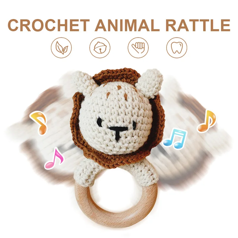 Crochet Brown Rabbit Rattle, Cute Shape Attracts Baby's Attention, Built-in Bells, Shaking When A Pleasant Bell