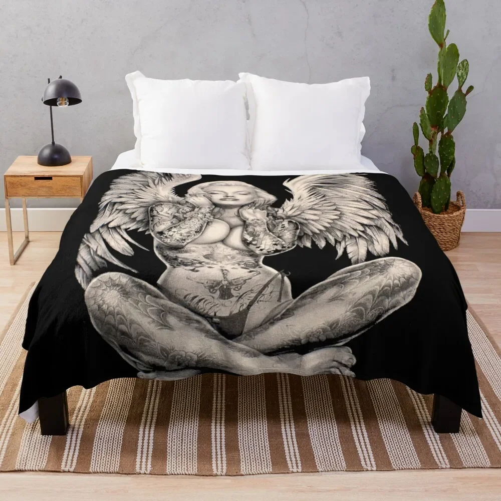 

MARILYN : Vintage Abstract Tattooed Angel Print Throw Blanket halloween Giant Sofa Sofas Blankets