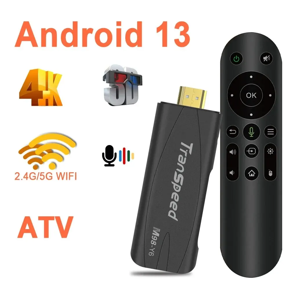 Transpeed TV Stick Android 13 ATV With TV App 4K 3D Box 2.4G&5G Voice Assistant Control