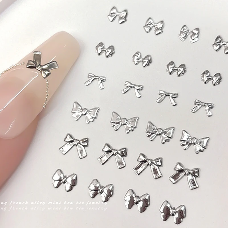 6 Gitter Legierung Stern Nail Art Charms Schmuck Metall glänzend 3D Gold Silber Sternenlicht Schleife Dekorationen Nägel DIY Zubehör Zubehör – Detail 9