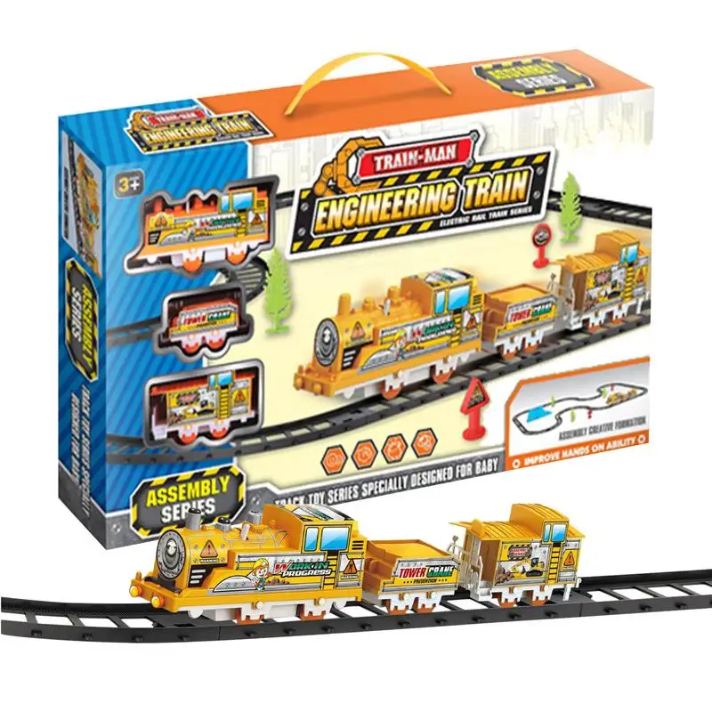 

Kids Train Set Electric Train Set Battery Powered Train Race Track Cartoon Puzzle Assembled Rail Car Toys Children Education Toy