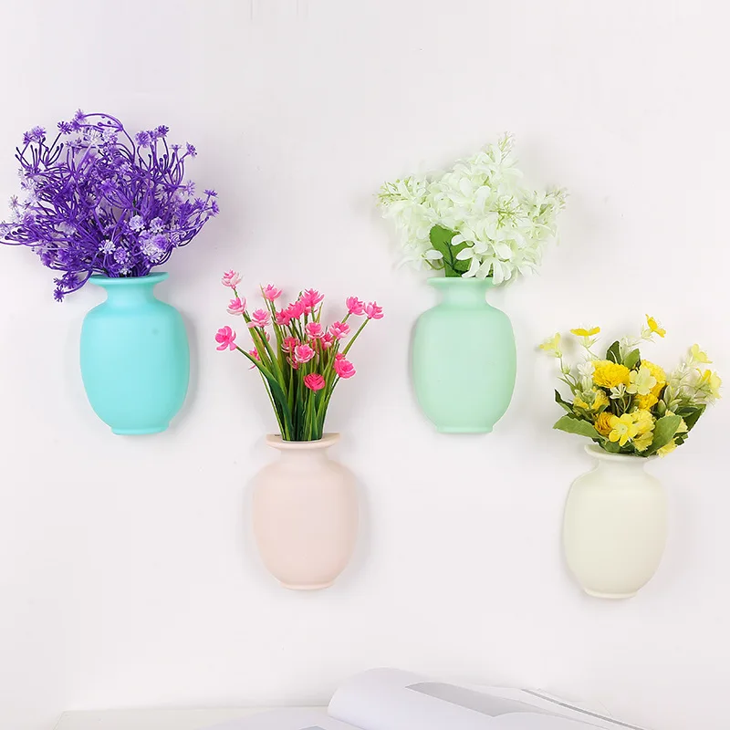 Traceless Wall Vase Magic Rubber Silicone Sticky Vase Wall Hang Flowers Wall Stickers Pot Home Decor Hydroponic Plant 5
