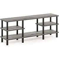 3-Tier Wide Shelf TV Stand 55'' TVs French Oak Grey/Black Stylish & Functional Sturdy Holds up to 40 lbs on Top and Bottom 1
