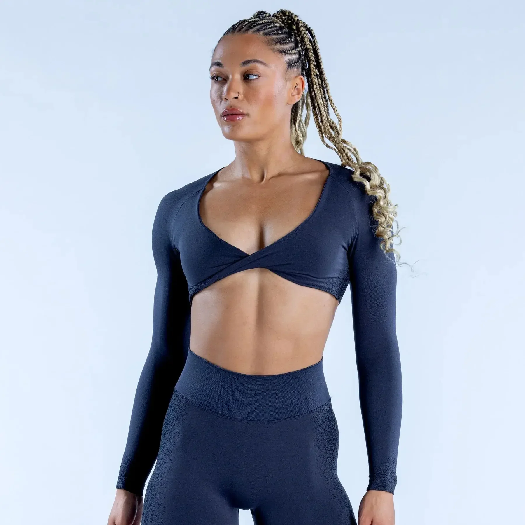 yoga sports top DF Ignite matting pleated seamless yoga sports fitness long sleeve top