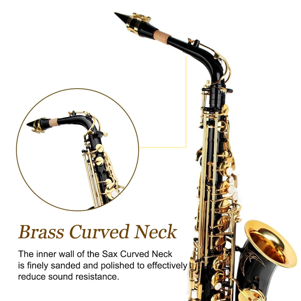 SLADE Black Gold Key Alto Saxophone Beginner Set for Adult Student Saxophone Eb Professional Brass with Woodwind Parts