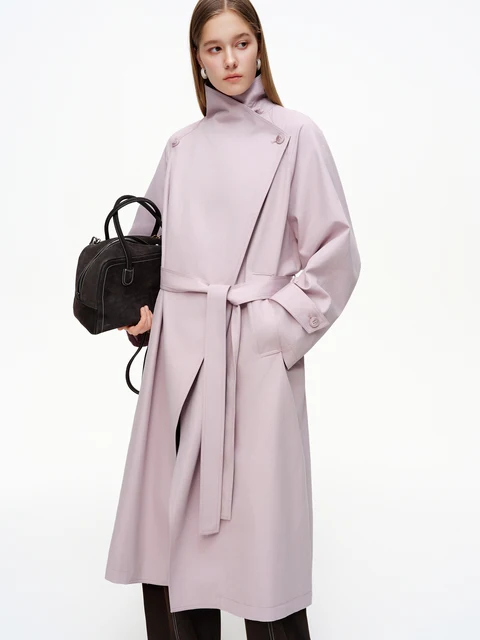 DUSHU Women's British Style Trench Coat 2026 Spring Lapel Slim Fit Mid-Length Outerwear Draped Temperament Solid Simple Ins BF 1