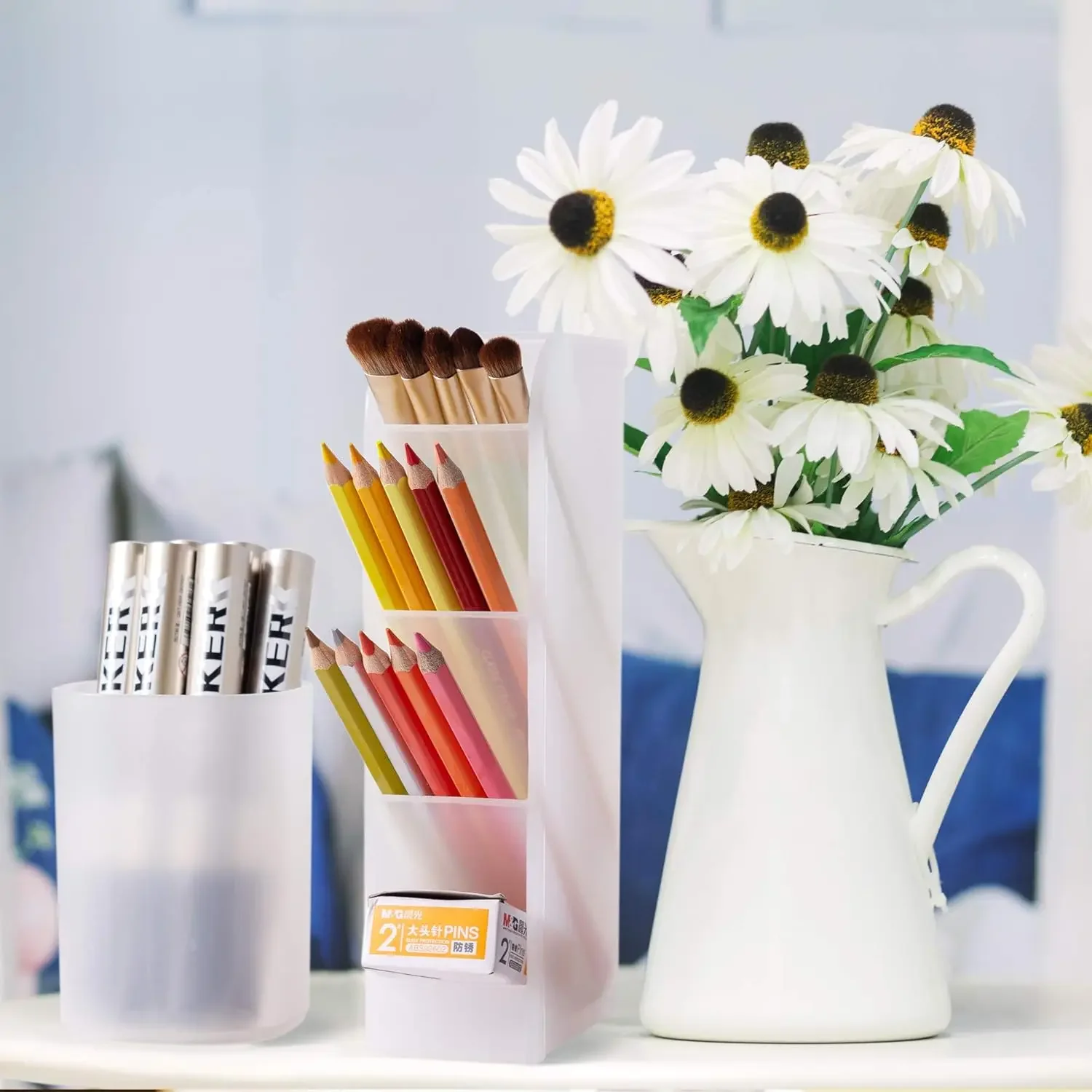 Pen Organizer Desk Organization Cute Desk Pencil Markers Cup Holder Storage Box Set Multi-Functional Stationary For Home Office pen holder pen and brush holder desk organizer pencil case desk storage rack