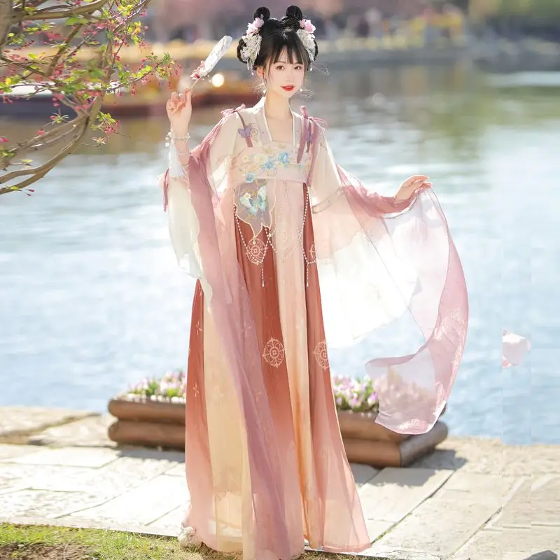 Женское восточное платье Hanfu с цветочным принтом