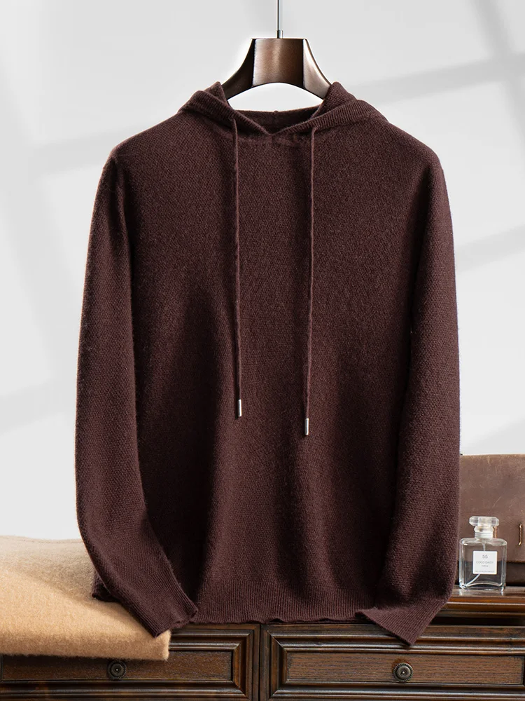 ANGEL Men's Hooded Pullover 100% Cashmere Knitted Sweater  Autumn Winter New Style Long Sleeve Sweater Casual Sports Hoodie Top 2