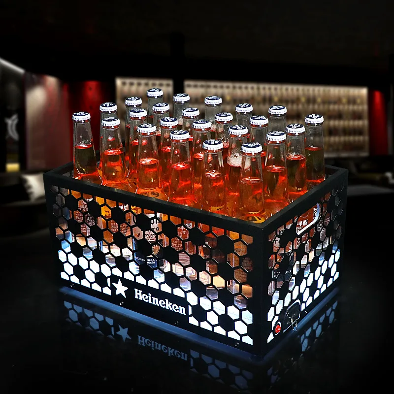 New iron frame hollow luminous football ice bucket nightclub party KTV beer barrel red wine basket wine holder stand