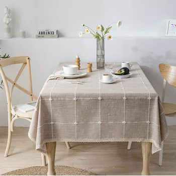 Tovaglia con nappe ricamate in cotone e lino, grande copertura da tavolo quadrata grigia antipolvere, per l'arredamento del tavolo da caffè da cucina 1