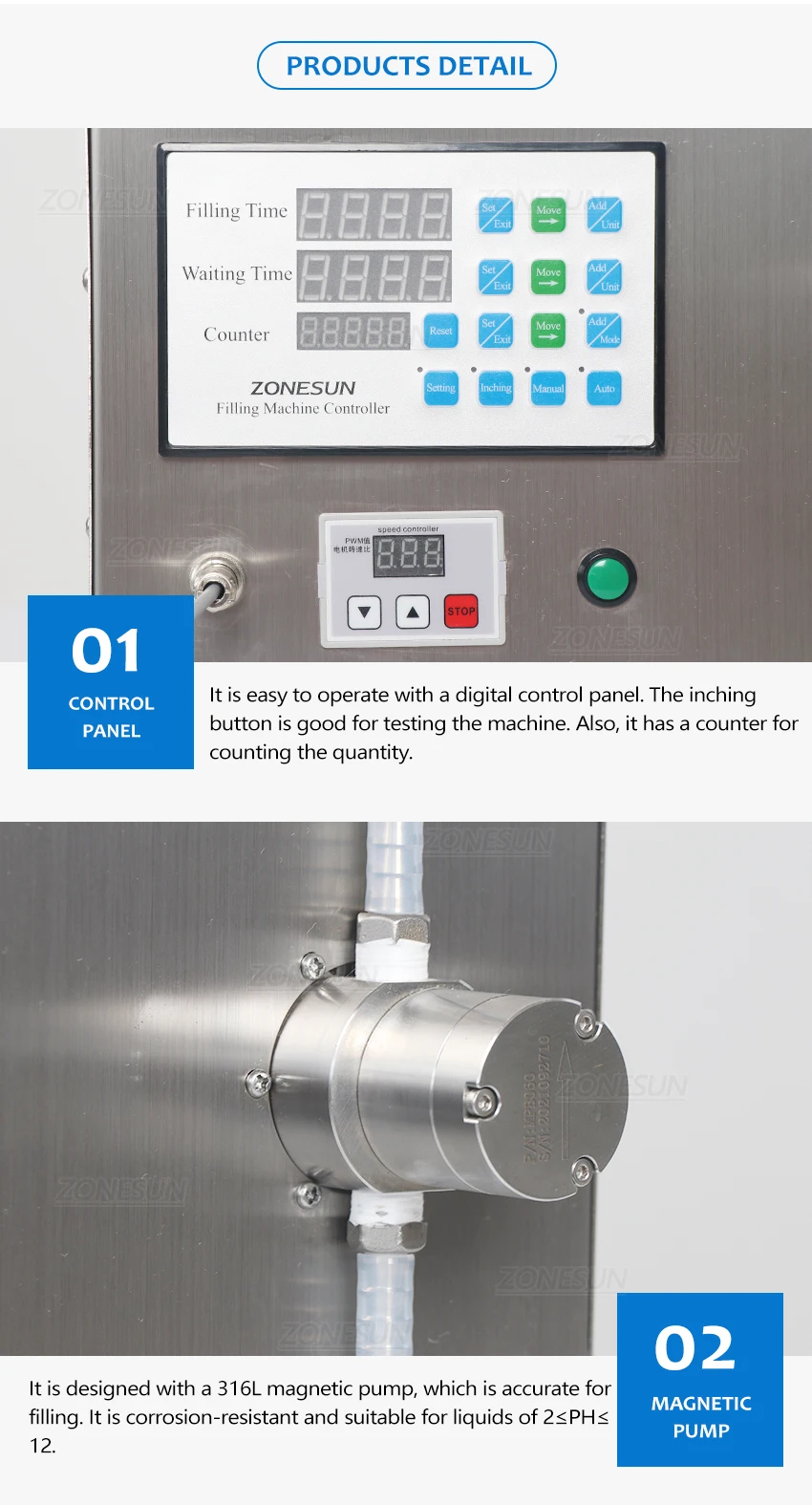 ZONESUN ZS-YTMP1S Single Nozzle Magnetic Pump Liquid Filling Machine