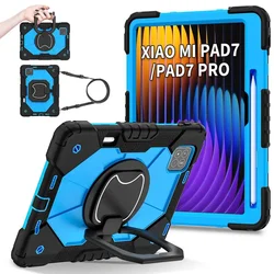 Colorful Kids Tablet Cover with Strap - Durable TPU Silicone+PC Protection for Xiaomi Pad 7Pro 2024 (Black and blue)