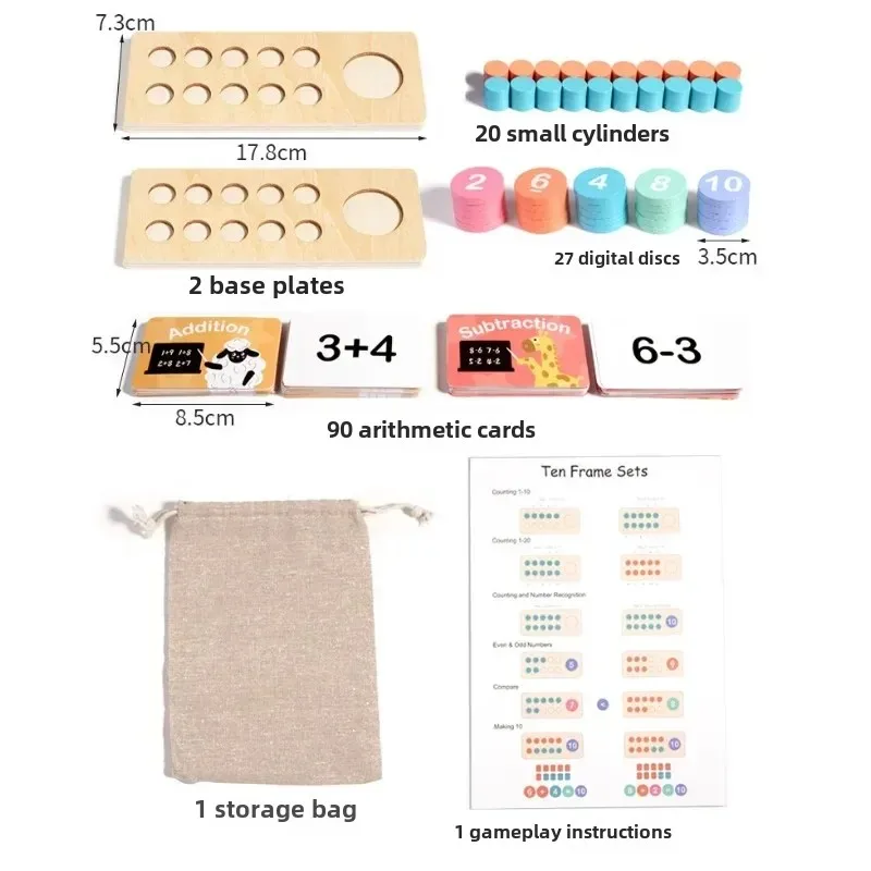 Children's Wooden Number Board Cognitive Matching Addition Subtraction Operation Montessori Logical Thinking Training Math Toys