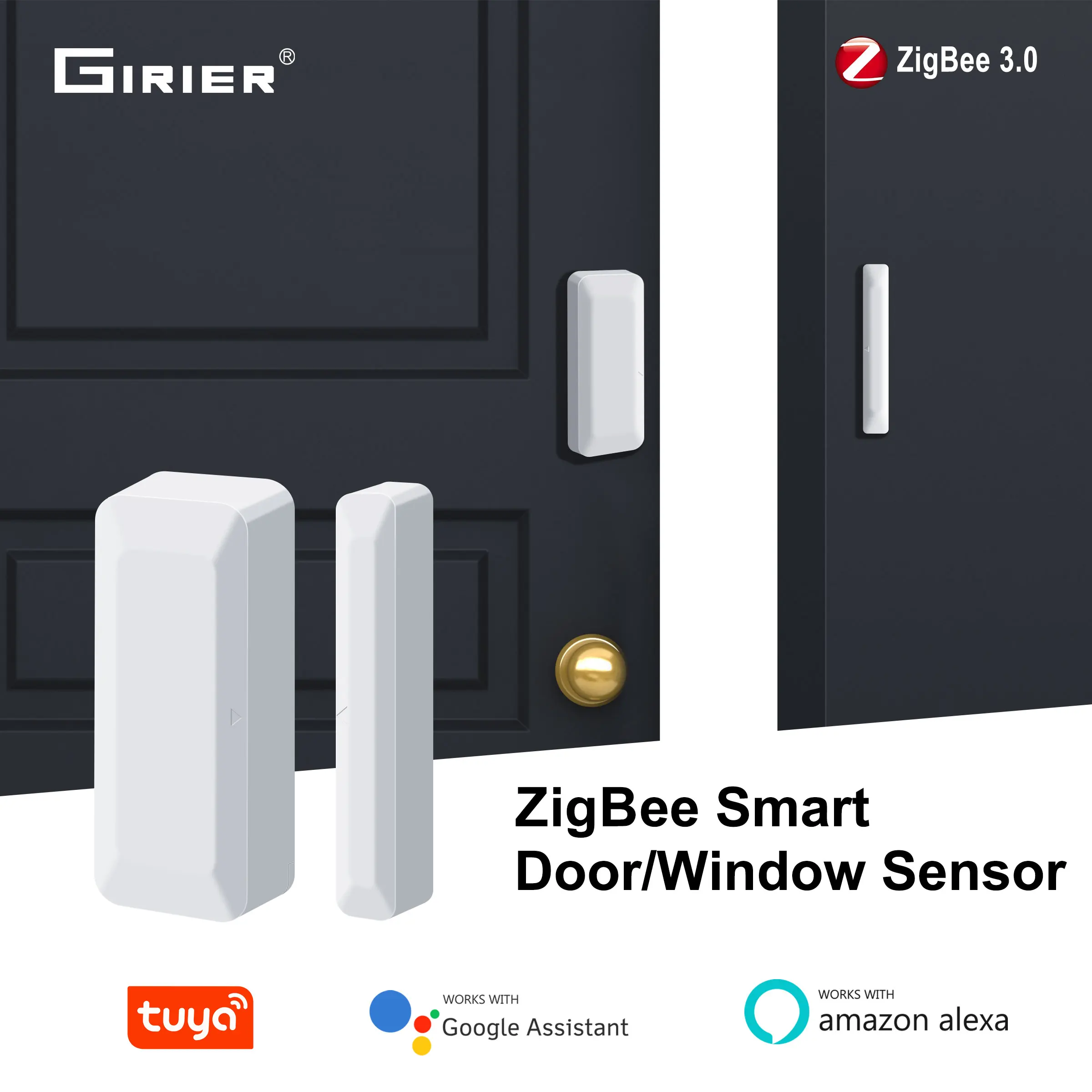 GIRIER ZigBee Door and Window Sensor Wireless Smart Contact Detector for Home Security Works with Alexa Hey Google Home Assistant