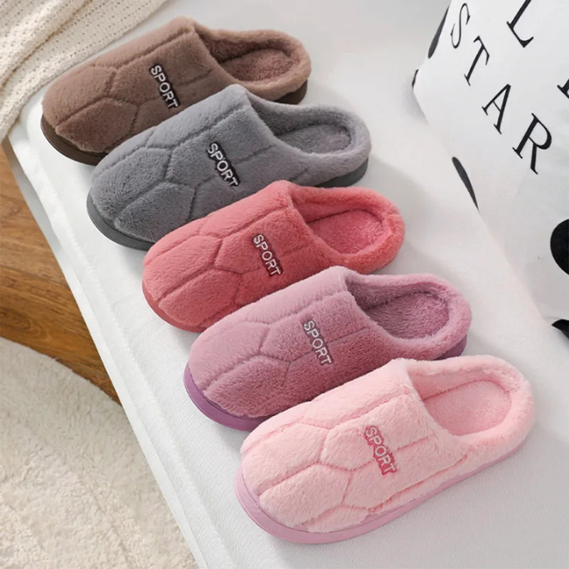 Women Winter Warm Fur Slippers Couples House Non-Slip Soft Shoes Men Comfort Flat Heel Home Indoor Bedroom Zapatillas Casa Mujer