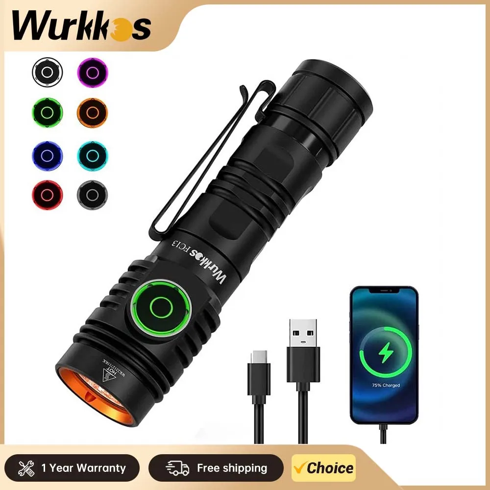 

Wurkkos FC13 Rechargeable 18650 Flashlights Max 3400LM XHP50.2 LED EDC 239 Meters IP68 Torches Anduril 2 Power Bank for Hiking