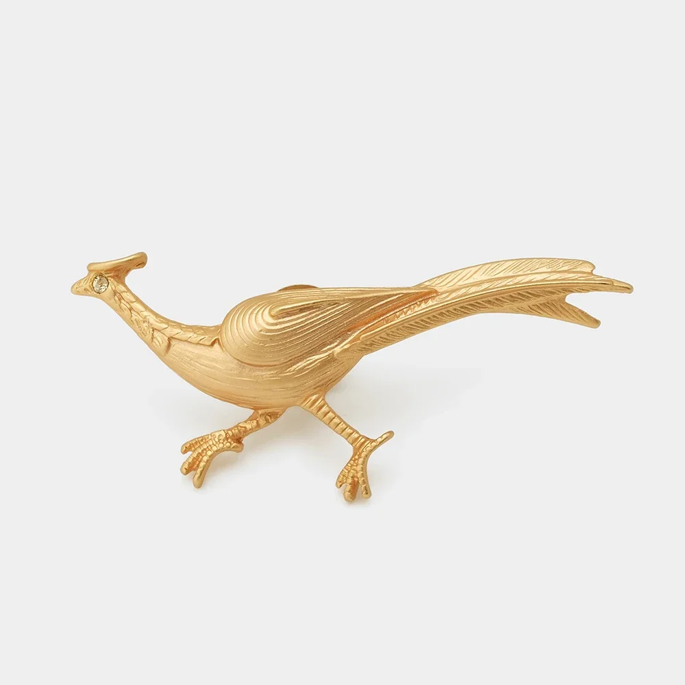 

Design carve golden galloping bird brooches