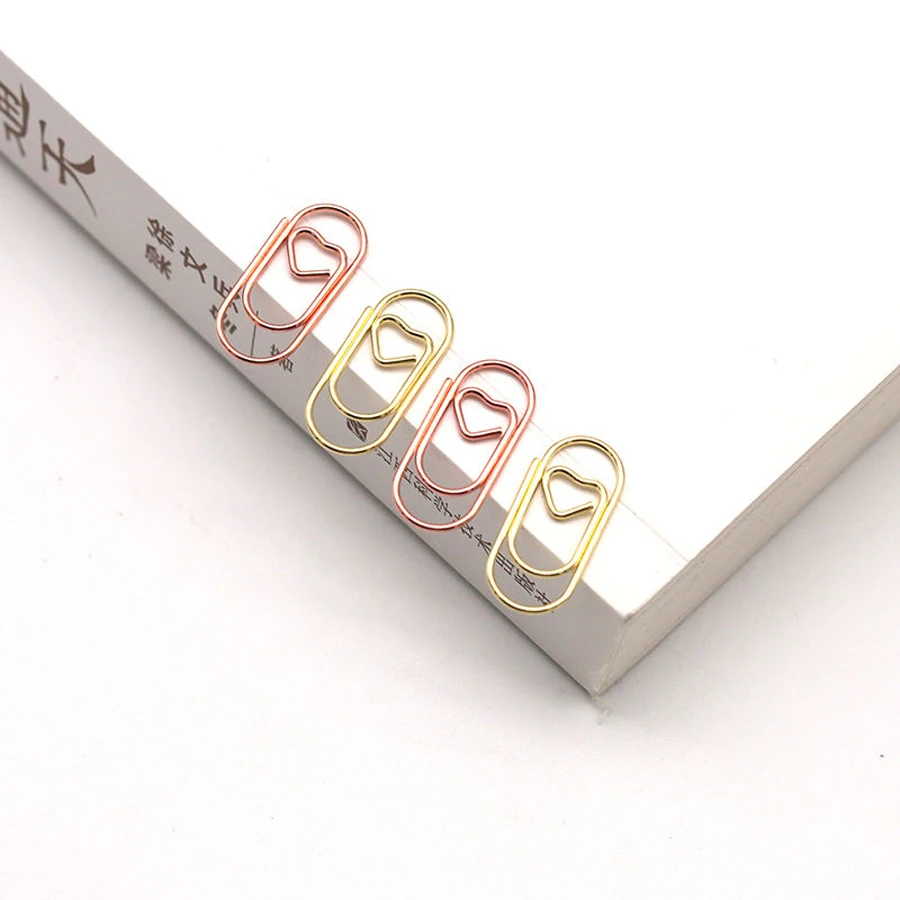 Cute Heart Gold Rose Color Clip Bookmark Metal Office Accessories Paper Clips Patchwork Clip Stationery 50件/袋