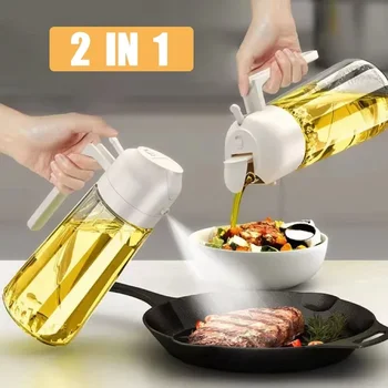 1-2PCS 2in1 Olive Oil Dispenser Bottle 500ml Plastic Oil Sprayer Cooking Oil Spray Tank BBQ Baking Picnic Kitchen Tools for Home 1