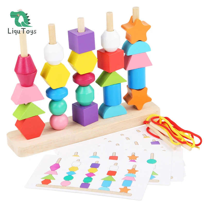 

LIQU Montessori Toys Stacking Blocks Lacing Beads Fine Motor Skills Montessori Toys, Preschool Learning Toys for 2 Year Old Boys