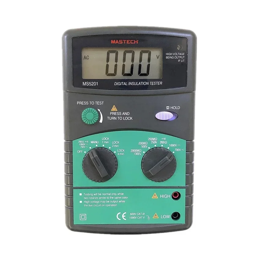 

Цифровой Мультиметр Mastech MS5201, 1999 отсчетов, тестер изоляции, сопротивления, напряжения переменного/постоянного тока со звуковой и магнитной сигнализацией