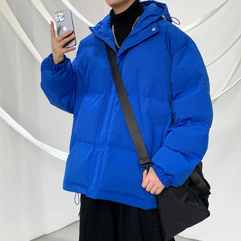 

2023 New Coat Men Warmth Thicken Hooded Parka Drawstring Winter Casual Loose Coat Male Street Outdoor Parkas Jacket Streetwear