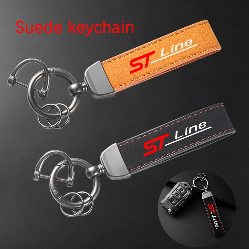 High-Grade Leather Suede Keychain with Horseshoe Buckle - Sporty Car Key Ring
