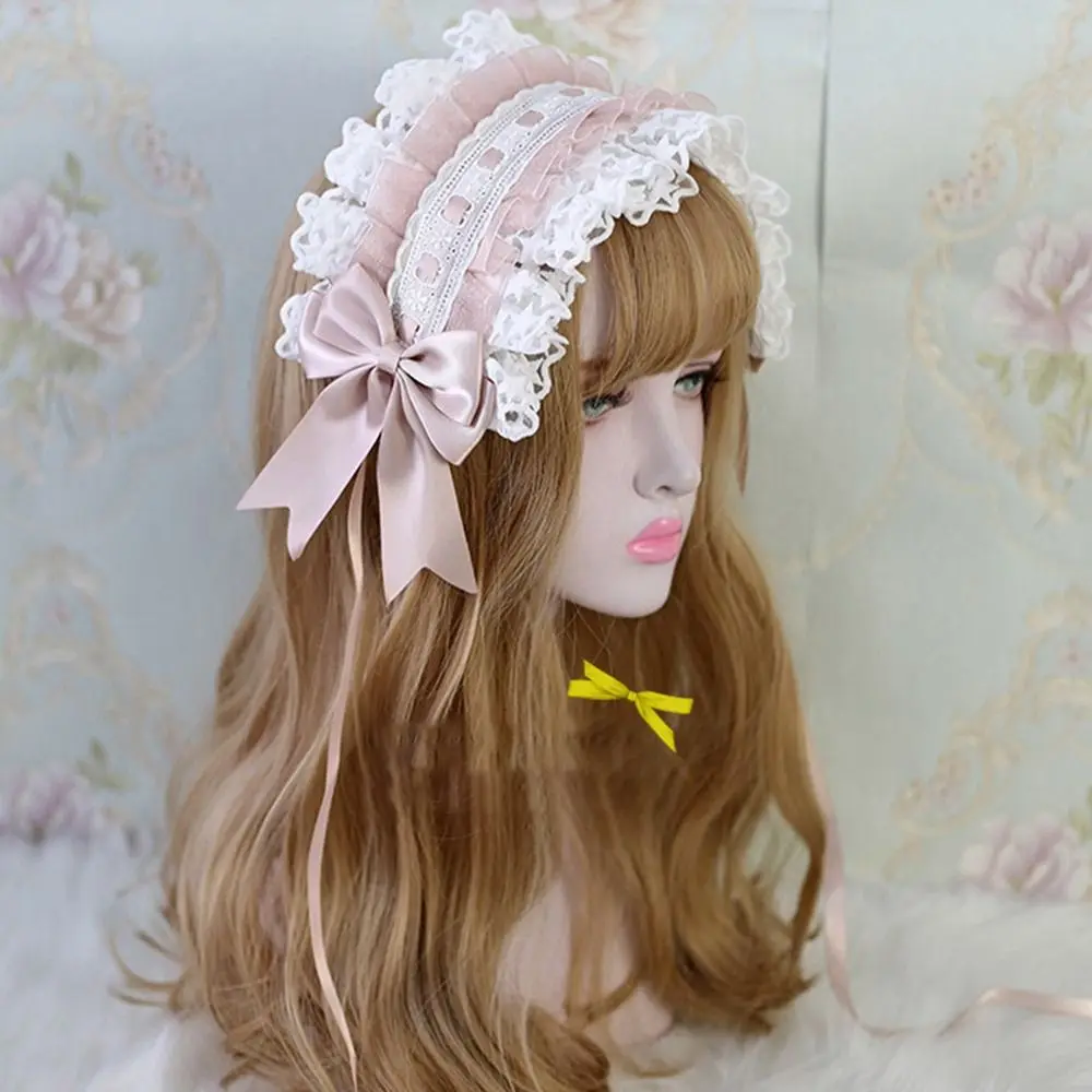 

Maid Sweet Cosplay Headdress Lace Ribbon Hair Clips Hairband with Hairpins Embroidery Hairpins Lolita Ruffled Headband