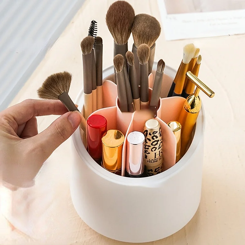 360° Rotating Makeup Brush Storage Box Portable Desktop Cosmetic Organizer  Lipstick Eyebrow Pencil Eye Shadow Brush Holder