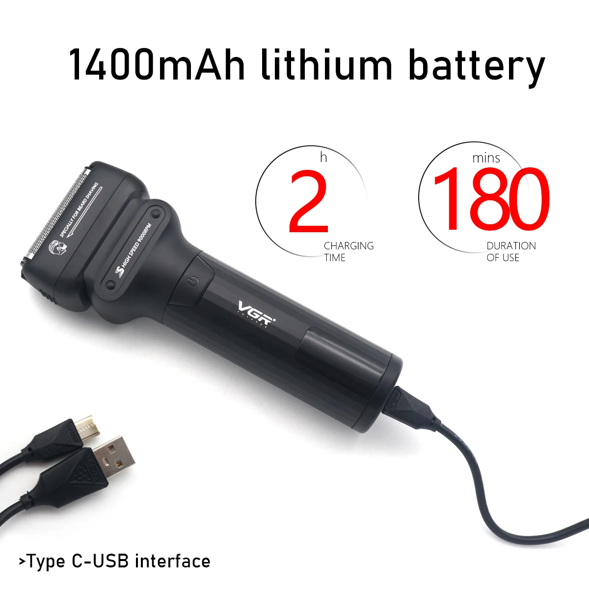 ماكينة حلاقة كهربائية للرجال VGR V368 مع رقائق مزد...