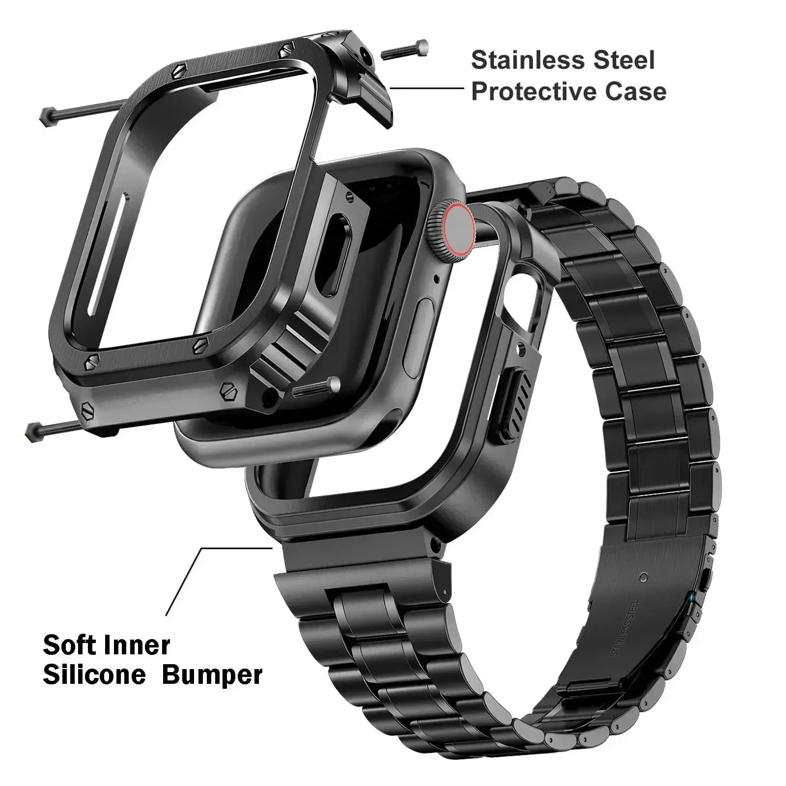 Stainless Steel Strap Modification Kit for Apple Watch Band Ultra 2 1 49mm 44mm 45mm Metal Case for Iwatch Series 9 8 7 6 SE 5 4