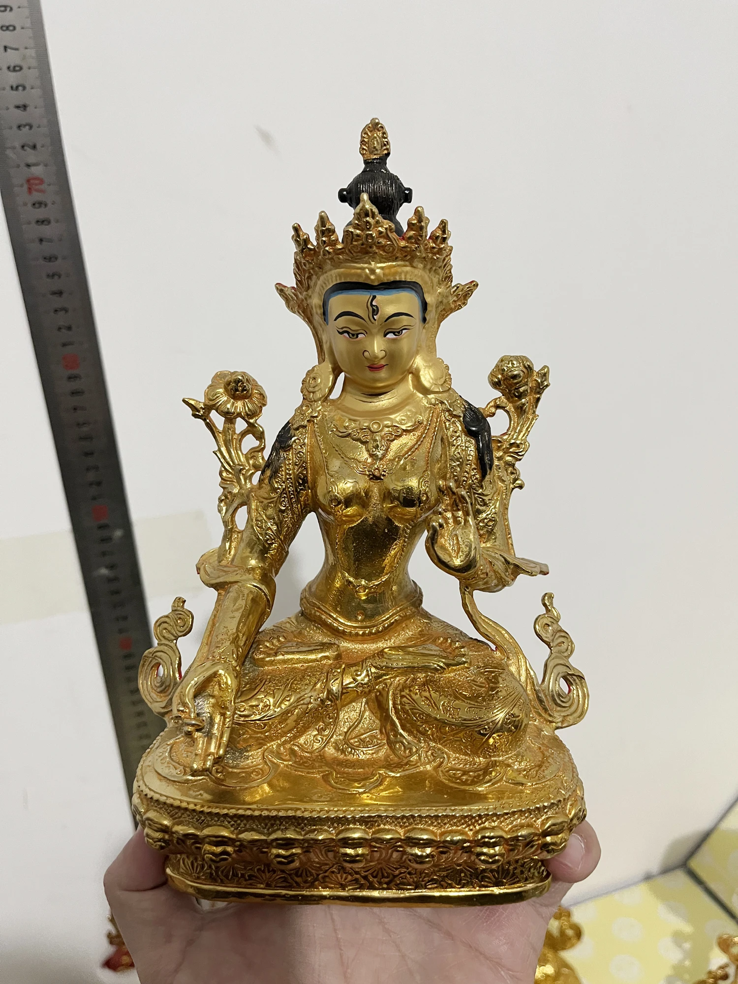

Wholesale Buddhism supply Goddess guanyin Buddha Bless health longevity HOME Temple Worship gilding COPPER Buddha statue
