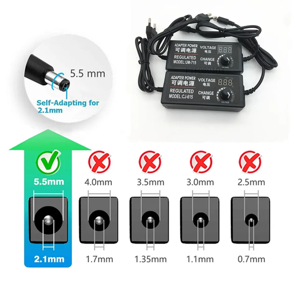 Alimentatore Regolabile Universale Yctze 3-36V, Adattatore Di Corrente Con LED, Per Router, Stampanti 3D, LED Strip