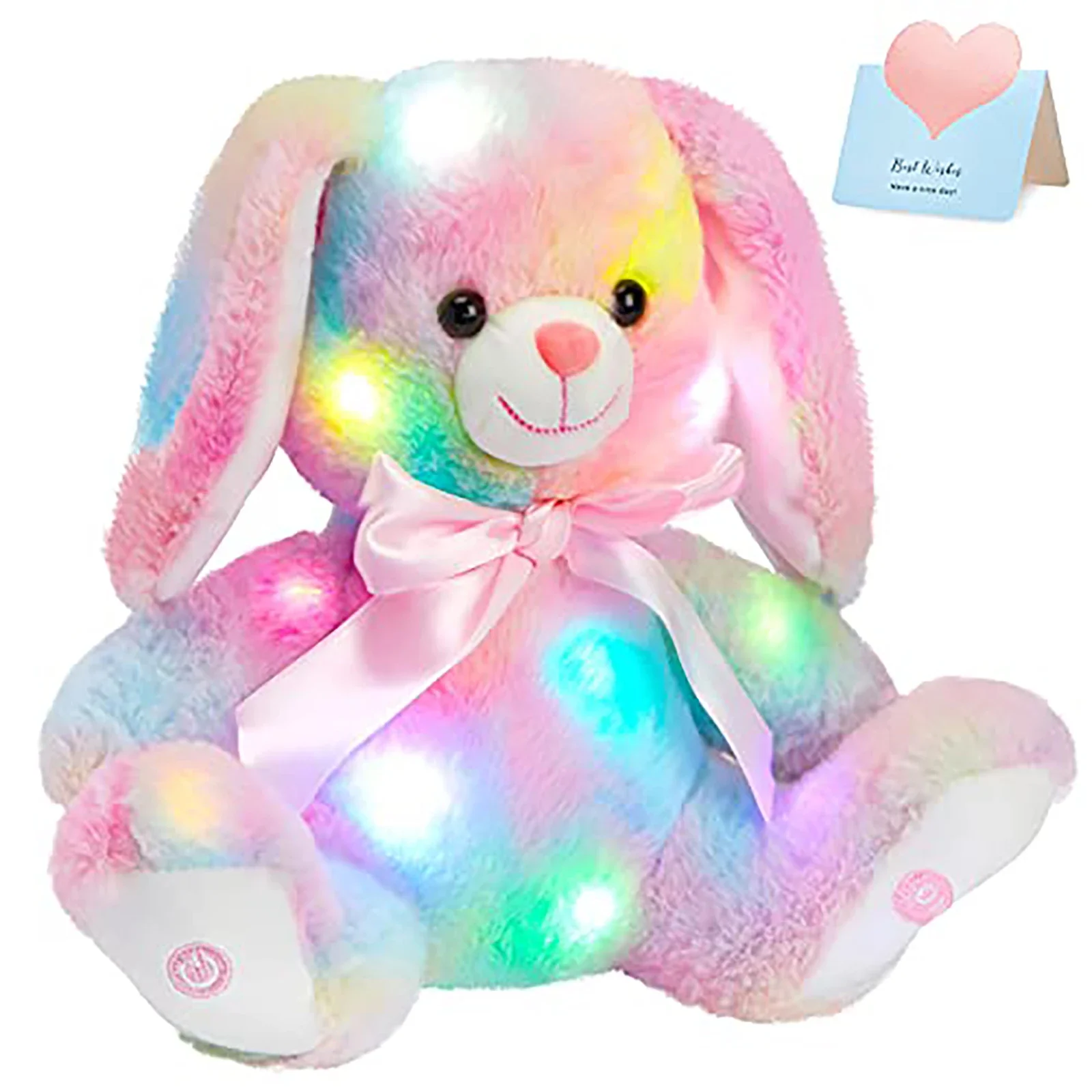 Pink Bunny Doll Toys Easter Day Rainbow Musical Rabbit Stuffed Pillow Toys LED Light Up Bunny Singing Christmas Gifts for Kids