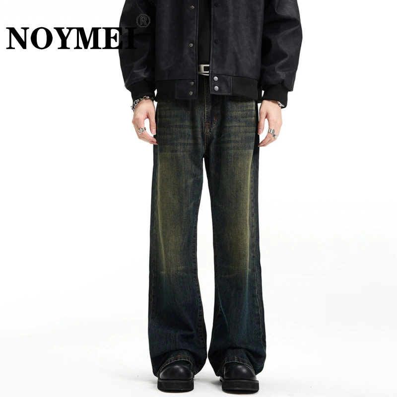 

NOYMEI American Style Denim High Street Worn Out Straight Jean Cleanfit Loose Casual All-match Wide Leg Denim Pants Men WA3796