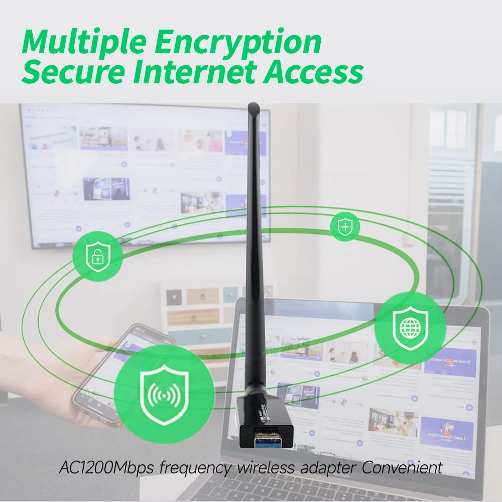 RTL8812AU Chipset 5GHz 1200Mbps WiFi Adapter USB 3.0 Wireless Network Card + 5dbi antenna For Windows 7/8/10/kali Linux wifi network card wifi adapter wireless network card network card