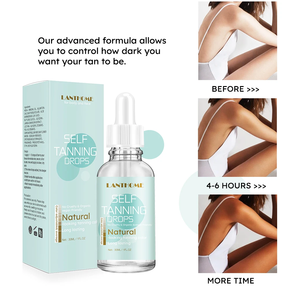 Natural Face Tan Drops Sun Tanning Oil Liquid Dark Self Tanning Serum Drops For Face Body Tropic For Beach Or Surfer